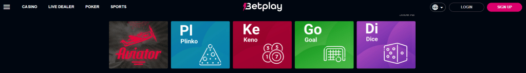 Navegando para o jogo Aviator no BetPlay Casino